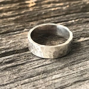 Hammered Recycled Sterling Silver band - gender neutral and ultra thick band