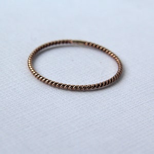 100% Recycled thin twisted 14k rose gold ring, handmade simple sustainable. image 2