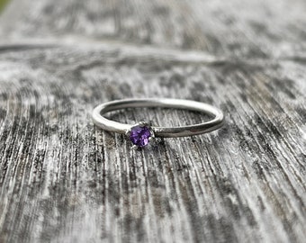 ECO amethyst sterling silver stacking ring, handmade in Ontario, Canada. Sustainable handmade jewelry, fair trade, minimalist, gift