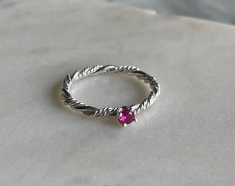 Gemstone Twist ring Hand made with recycled materials sterling silver argentium zero waste