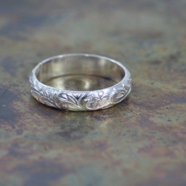 Flower Pattern Sterling Silver Ring, Sustainable Sterling Silver, hand-made, eco-friendly, fair trade, recycled