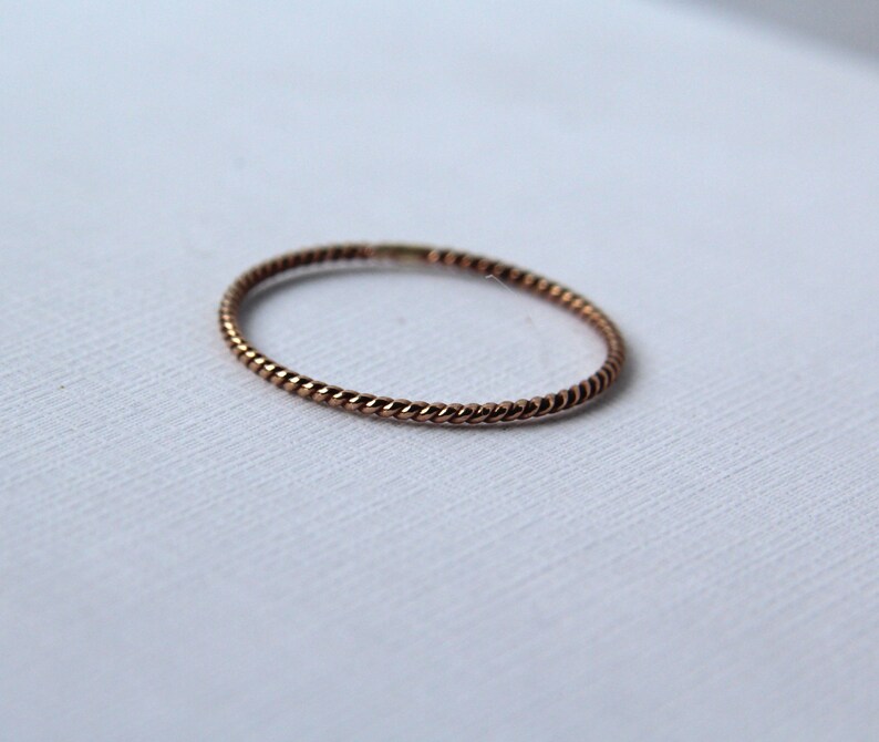 100% Recycled thin twisted 14k rose gold ring, handmade simple sustainable. image 4