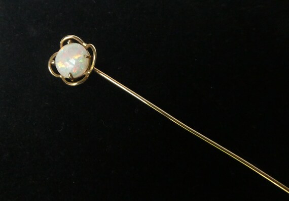 Antique Genuine Opal Quatrefoil Stick Pin 10k Gol… - image 6