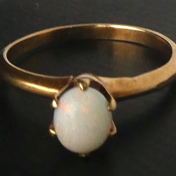 Antique Ostby + Barton OB Opal Solitaire Ring in 10k Gold Tall Crown Setting