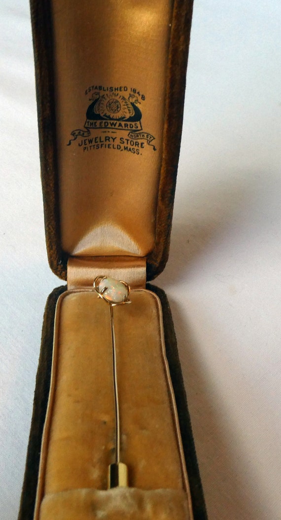 Antique Genuine Opal Quatrefoil Stick Pin 10k Gol… - image 5