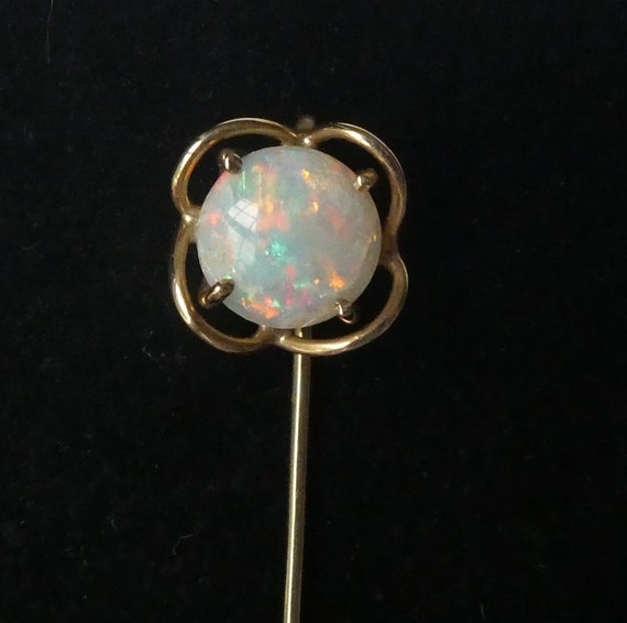 Antique Genuine Opal Quatrefoil Stick Pin 10k Gol… - image 1