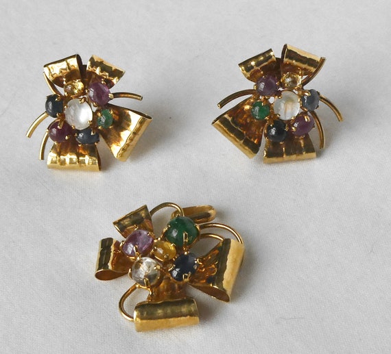 Vintage 18k Gold 1940 Multi Gems Moonstone Sapphi… - image 6