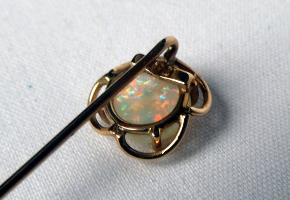 Antique Genuine Opal Quatrefoil Stick Pin 10k Gol… - image 4