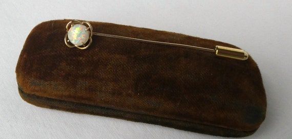 Antique Genuine Opal Quatrefoil Stick Pin 10k Gol… - image 3