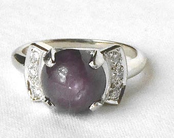 Antique 14k White Gold Purple Star Sapphire Ring - Byard F Brogan