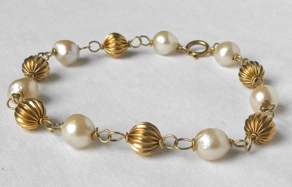 Vintage 14K Gold Pearl Bracelet 6.7 MM Freshwater… - image 3