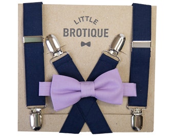 Lavender Bow Tie and Navy Suspender Set