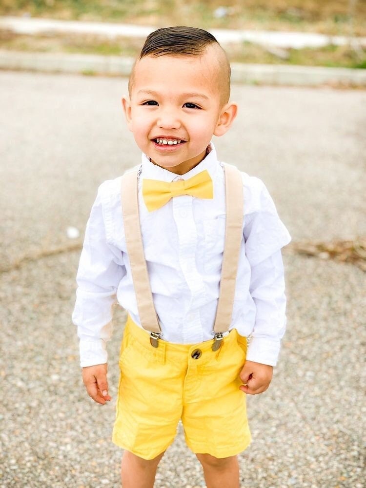 Yellow Bow Tie and Tan Suspender Set - Etsy