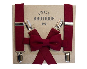 Burgundy/ Red Wine bow tie and suspender Set
