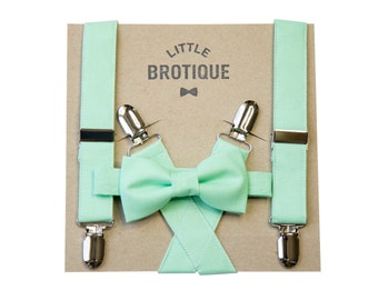 Sweet Mint Bow Tie and Suspender Set for Babies, toddlers, boys, and men.