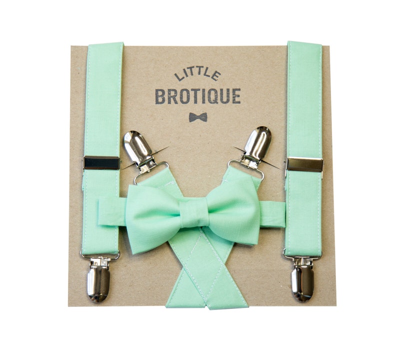 Sweet Mint Bow Tie and Suspender Set for Babies, toddlers, boys, and men. image 1