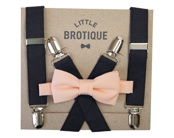 Black Suspenders with a Peach Bow tie