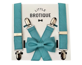 Teal Bow Tie and Suspender Set