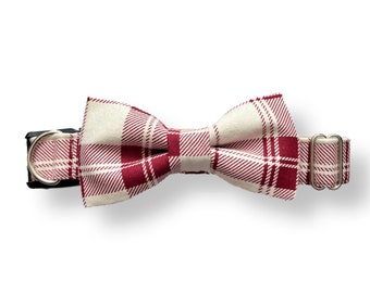 Red + White Plaid Dog Bow Tie