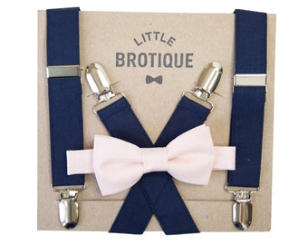 Blush Bow Tie and Navy Suspender Set
