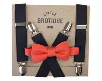 Black Suspenders with a Coral Bow tie