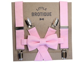 Light Pink Bow Tie and Suspender Set for men, boys, toddlers, and babies.