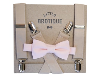 Blush/Petal Bow Tie and Tan Suspender Set