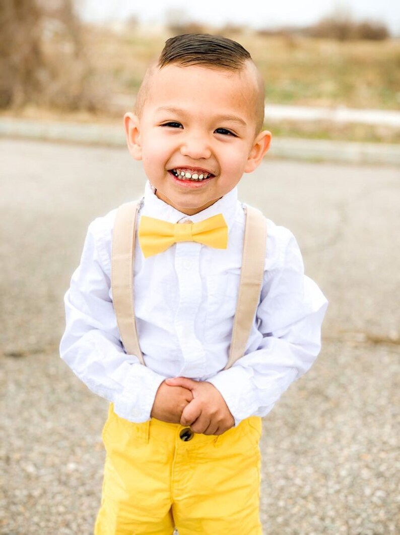 Yellow Bow Tie and Tan Suspender Set Etsy