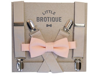 Peach Bow Tie and Tan Suspender Set