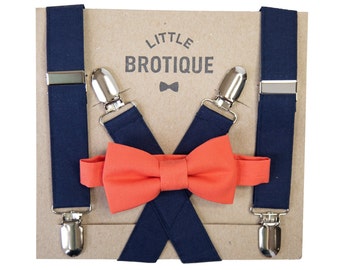 Coral Bow Tie and Navy Suspenders