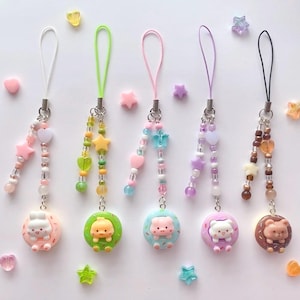 Colorful Donut Animal Phone Charms | Matching Bear, Bunny, Duck, Pig, Cat | Kawaii Accessories