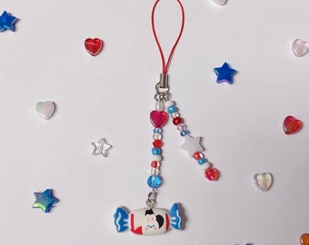 White Rabbit Candy White & Blue Handmade Beaded Cellphone Charm