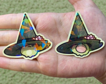 Cute 2" Tiny Witch Pop Frog Waterproof Holographic Glossy Stickers