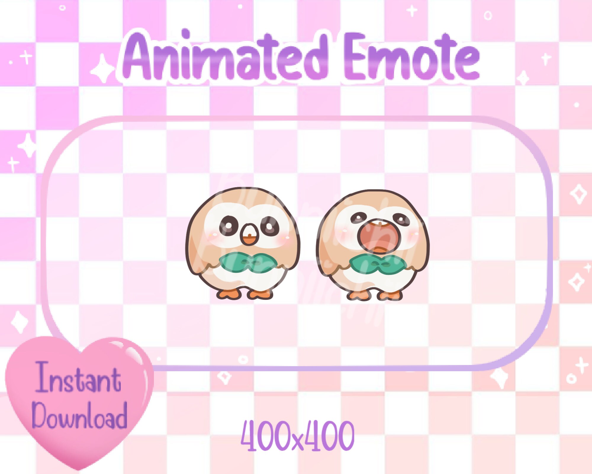 Animated Kawaii Tan Owl with Green Bow Tie Twitch/Discord Emote & Sticker