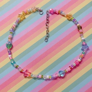 Handmade Colorful Pastel Stars & Hearts Beaded Choker
