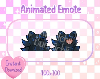 Animated Black and Blue Kitsune Nine Tailed Fox Pop Cat Twitch/Discord Emote & Sticker