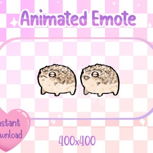 May include: Animated emote of a brown and white frog with closed eyes. The frog is 400 pixels by 400 pixels. The image has a pink and white checkered background with the text "Animated Emote" at the top and "Instant Download" at the bottom.