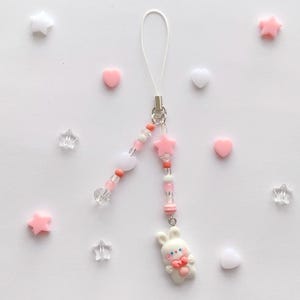 Baby Pink & White Bunny Handmade Beaded Cellphone Charm