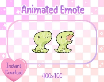 Animated Green T-Rex Chibi Dinosaur Pop Cat Twitch/Discord Emote & Sticker