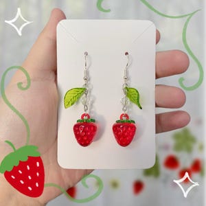 Cute Handmade Strawberry Earrings - Kawaii Fruit Jewelry, Dainty Handmade Gift for Her & Strawberry Lovers, Summer Accessories