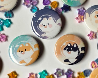 Astronaut Chibi Shiba & Friends Buttons | 1.5 Inches