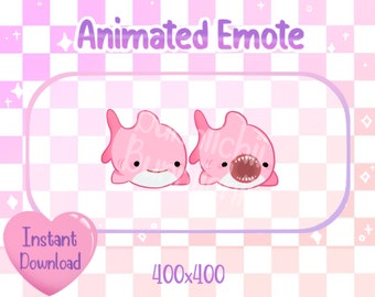 Animated Kawaii Pink Shark Pop Cat Twitch/Discord Emote & Sticker