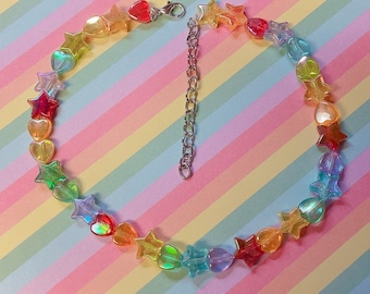 Handgemaakte Rainbow Stars & Hearts Beaded Choker