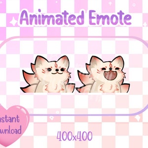 Animated Red and White Kitsune Nine Tailed Fox Pop Cat Twitch/Discord Emote & Sticker