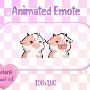 Animated Strawberry Milk Pink and White Cow Pop Cat Twitch/Discord Emote & Sticker