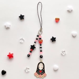 Spirited Away No Face Black White Red & Pink Anime Beaded Cellphone Charm