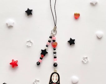 Spirited Away No Face Black White Red & Pink Anime Beaded Cellphone Charm