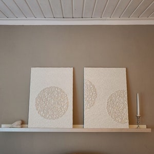 Strukturbilder, 2er Set, weiß Kreis, Unikat Original Shabby Chic mit dekorativem Stoffhintergrund, je x 50 x 70 cm Bild 3