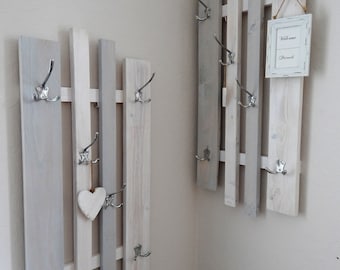 Combination coat rack, grey-white, 2-part, "Variabel lamemo", 41 x 91 cm, hooks in white, black or silver - BESTSELLER, genuine handcraft