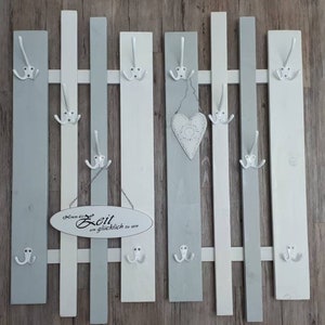 Kombi-Garderobe, grau-weiß, 2teilig, Variabel lamemo, 41 x 91 cm, Haken in weiss, schwarz oder silber BESTSELLER, Echte Handarbeit Bild 4